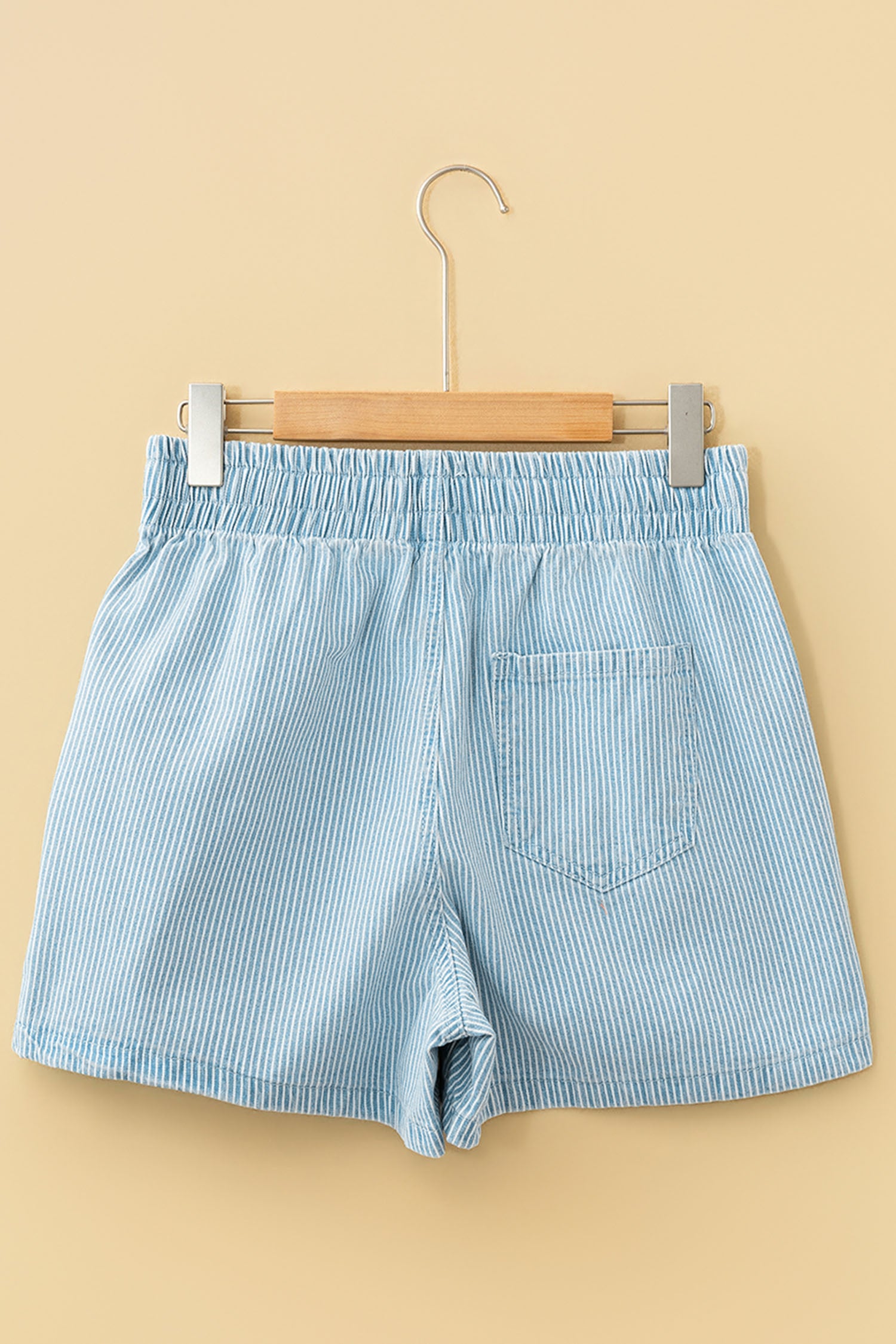 Blue Stripe Plus Size Contrast Drawstring Elastic Waist Denim Shorts