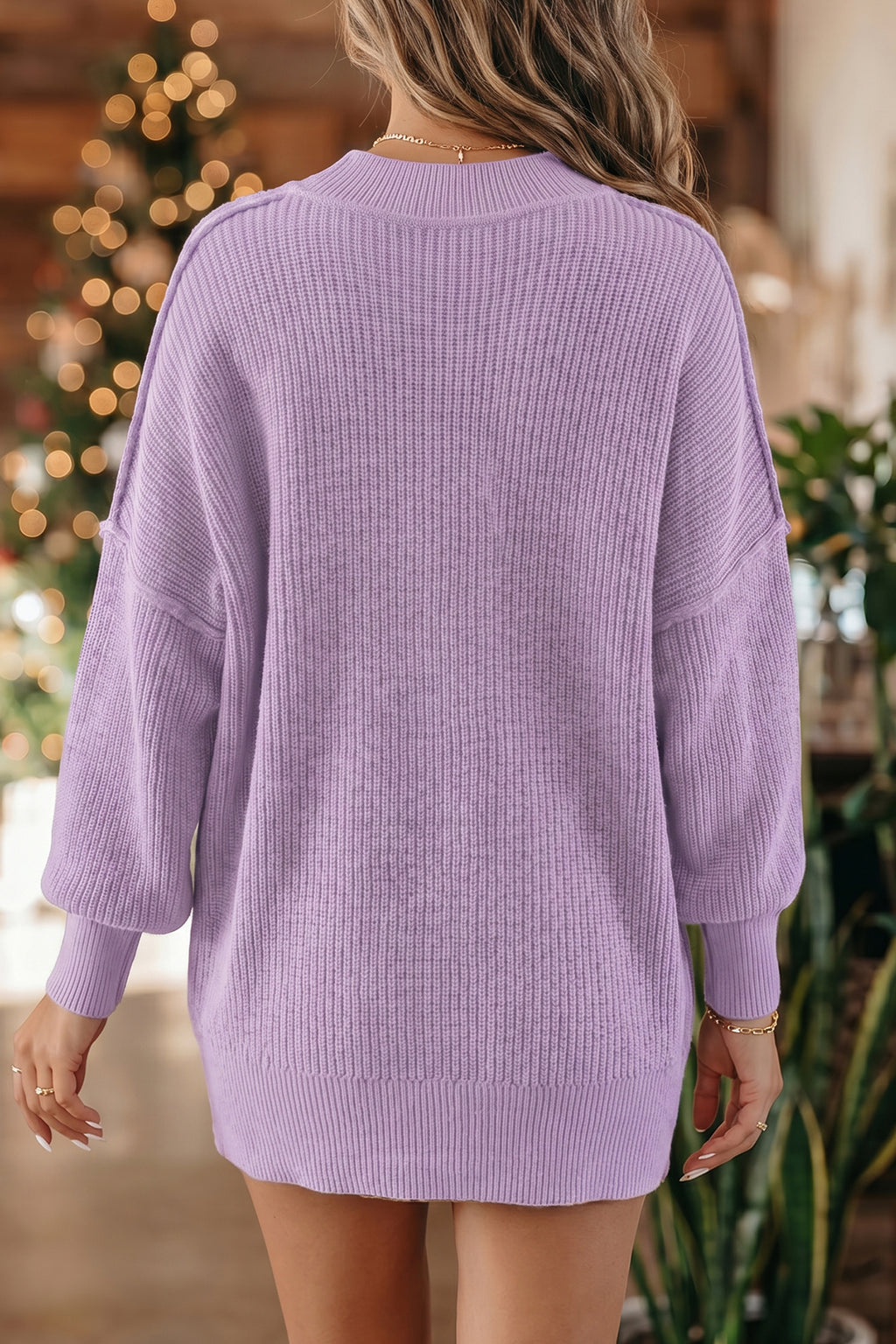 Red Dahlia Solid Color Mock Neck Oversized Tunic Sweater