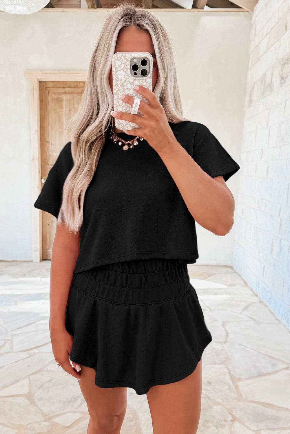 Blossom 2pcs Cropped Tee and Ruffle High Waist Skort Set