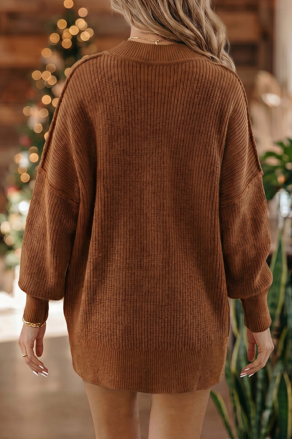 Red Dahlia Solid Color Mock Neck Oversized Tunic Sweater