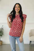 Ruby Breeze Abstract Ruffle Top