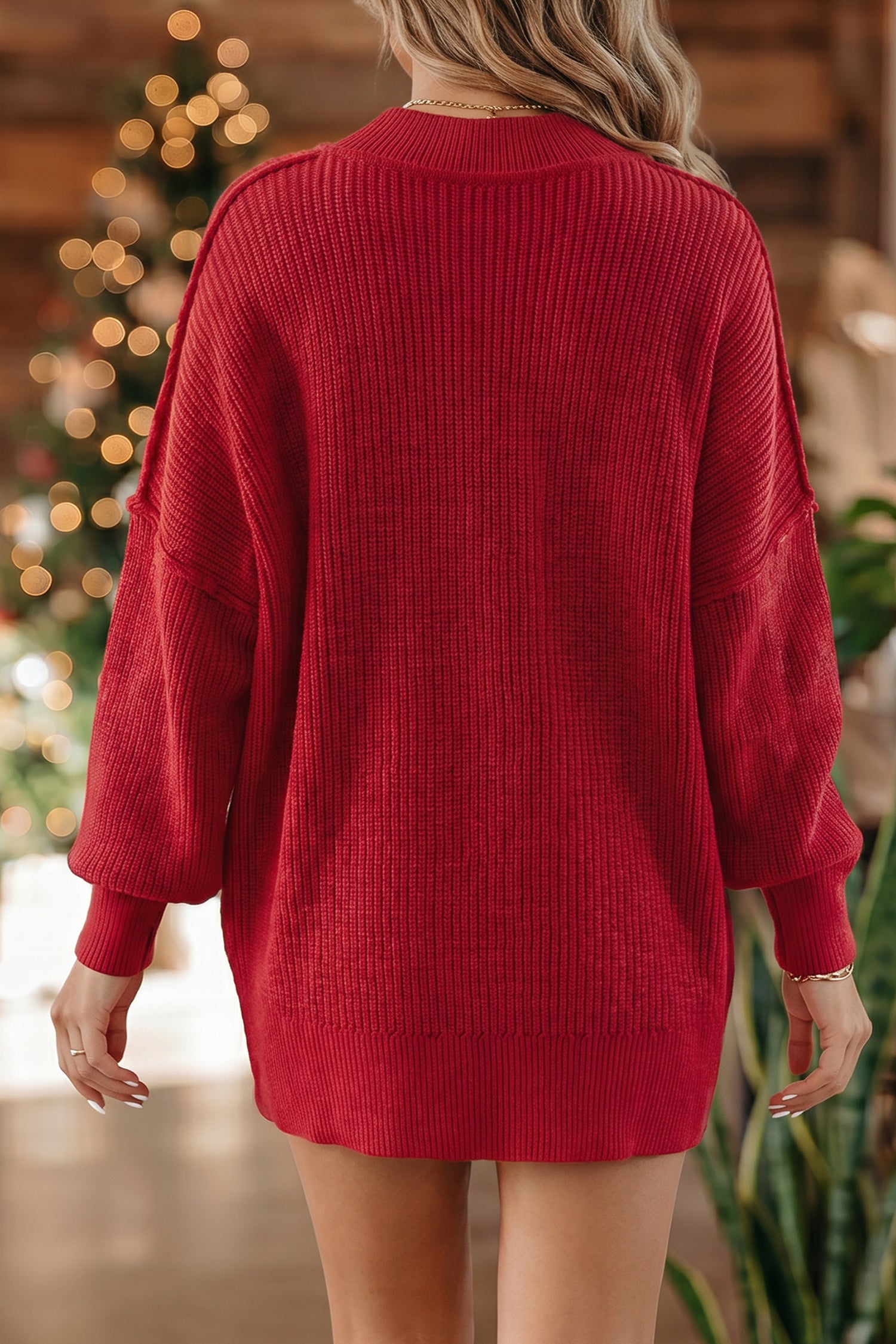 Red Dahlia Solid Color Mock Neck Oversized Tunic Sweater